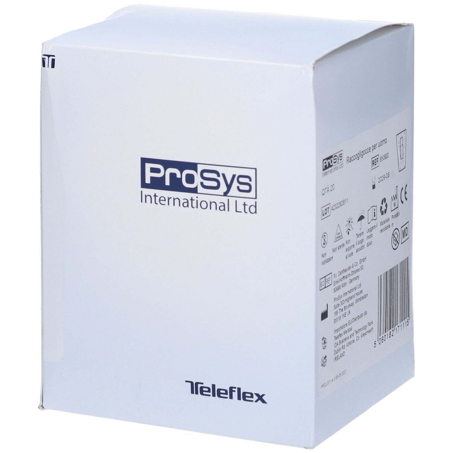 Scatola bianca con loghi ProSys e Teleflex. Contiene prodotti medici.