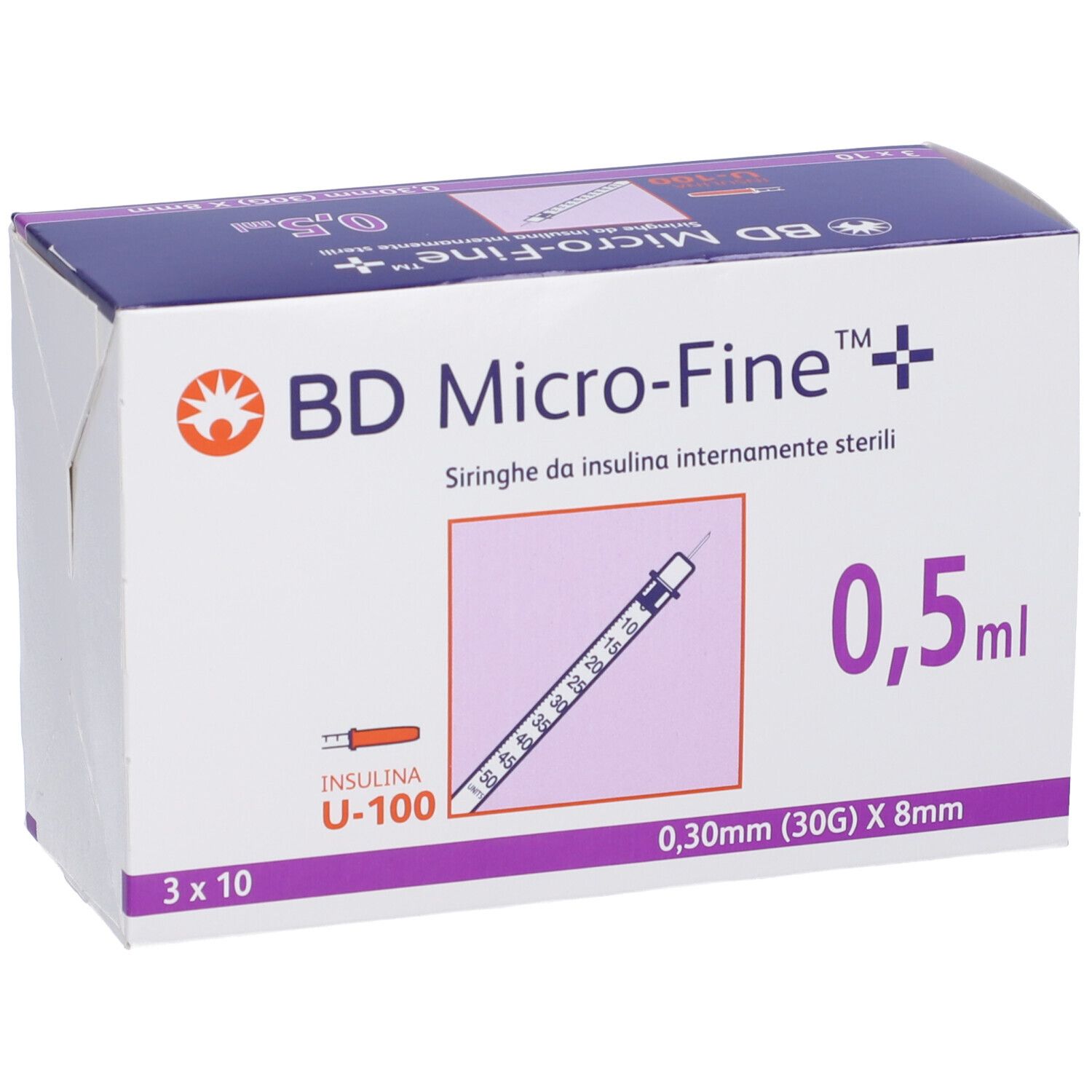 BD Micro-Fine™+ Siringhe per insulina 0,5 ml 0,30 mm (30G) x 8 mm