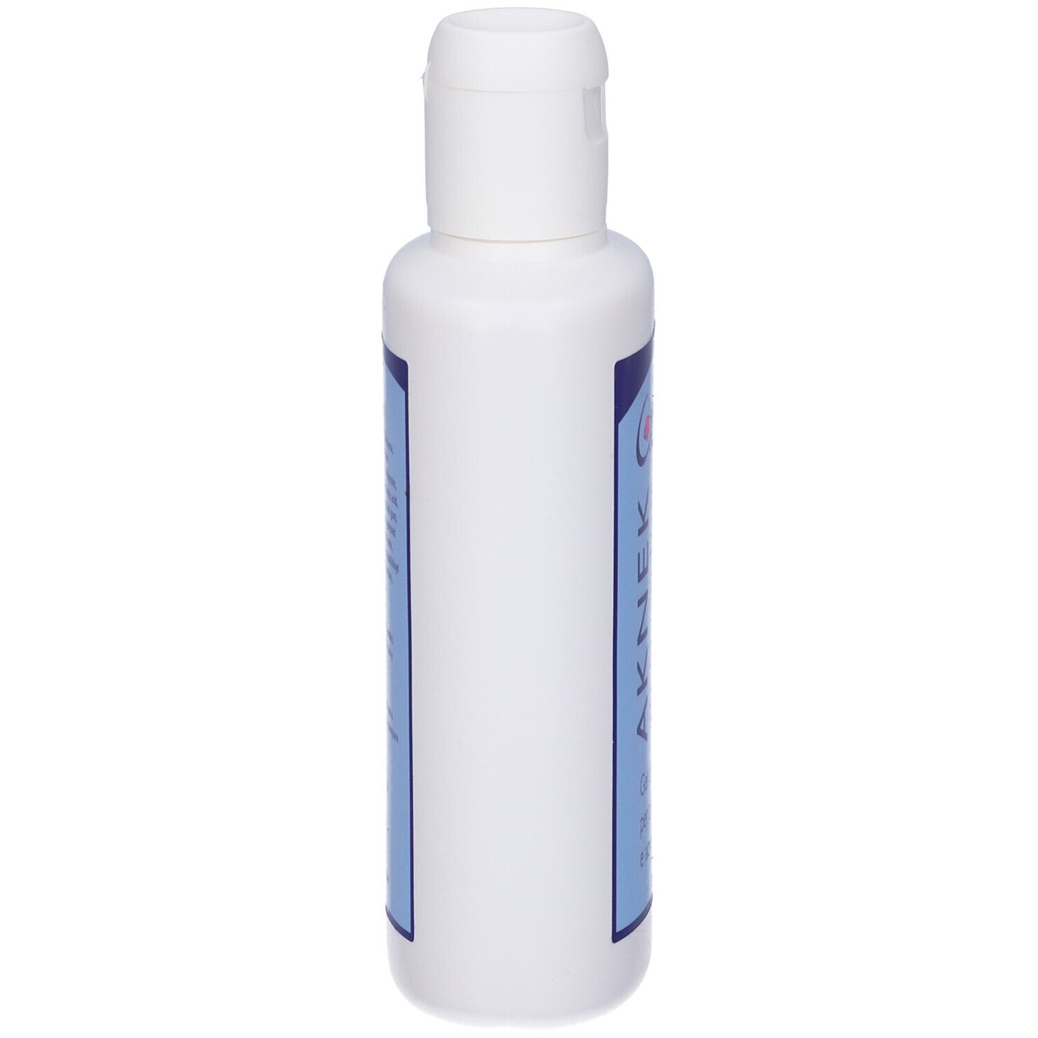 Flacone bianco Aknek Gel Detergente. Etichetta blu con nome e logo. Tappo bianco.