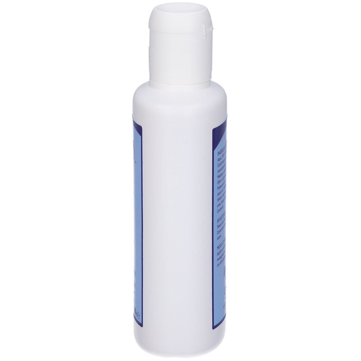 Flacone bianco Aknek Gel Detergente. Etichetta blu con nome e logo. Tappo bianco.