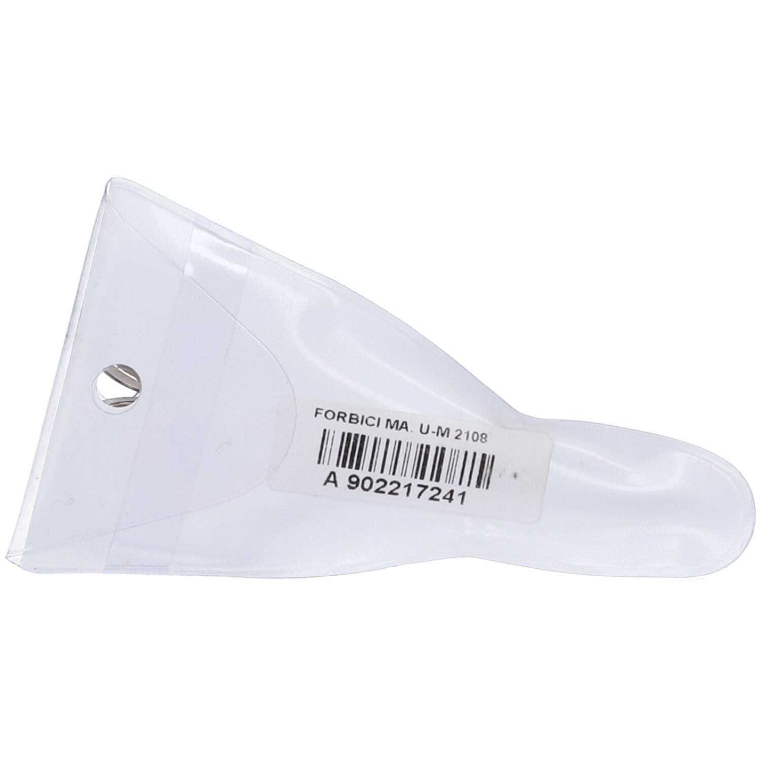Confezione di plastica trasparente. Adesivo con codice a barre e testo: FORBICI MA. U-M 2108, A 902217241.