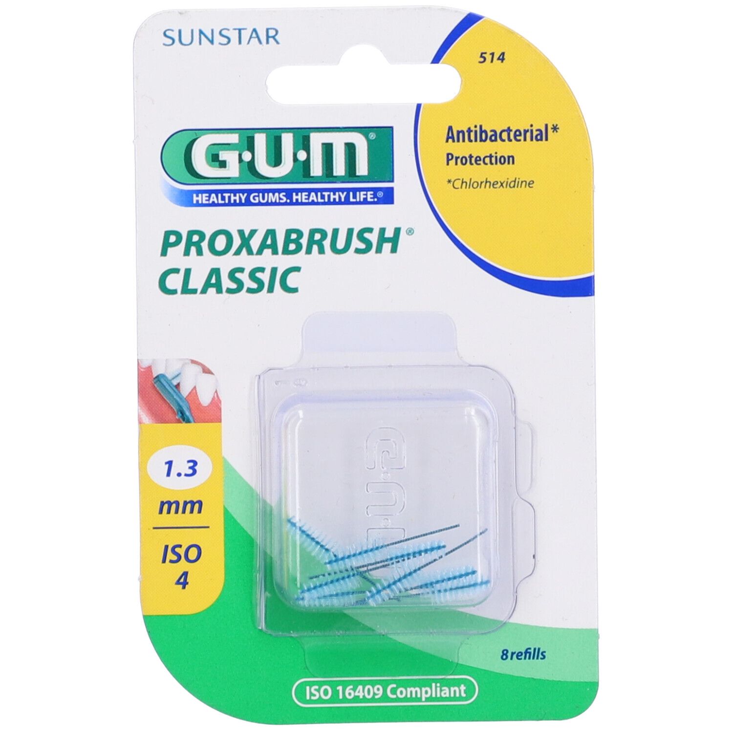 Confezione di scovolini interdentali G.U.M Proxabrush Classic. 1,3 mm, ISO 4. Protezione antibatterica.