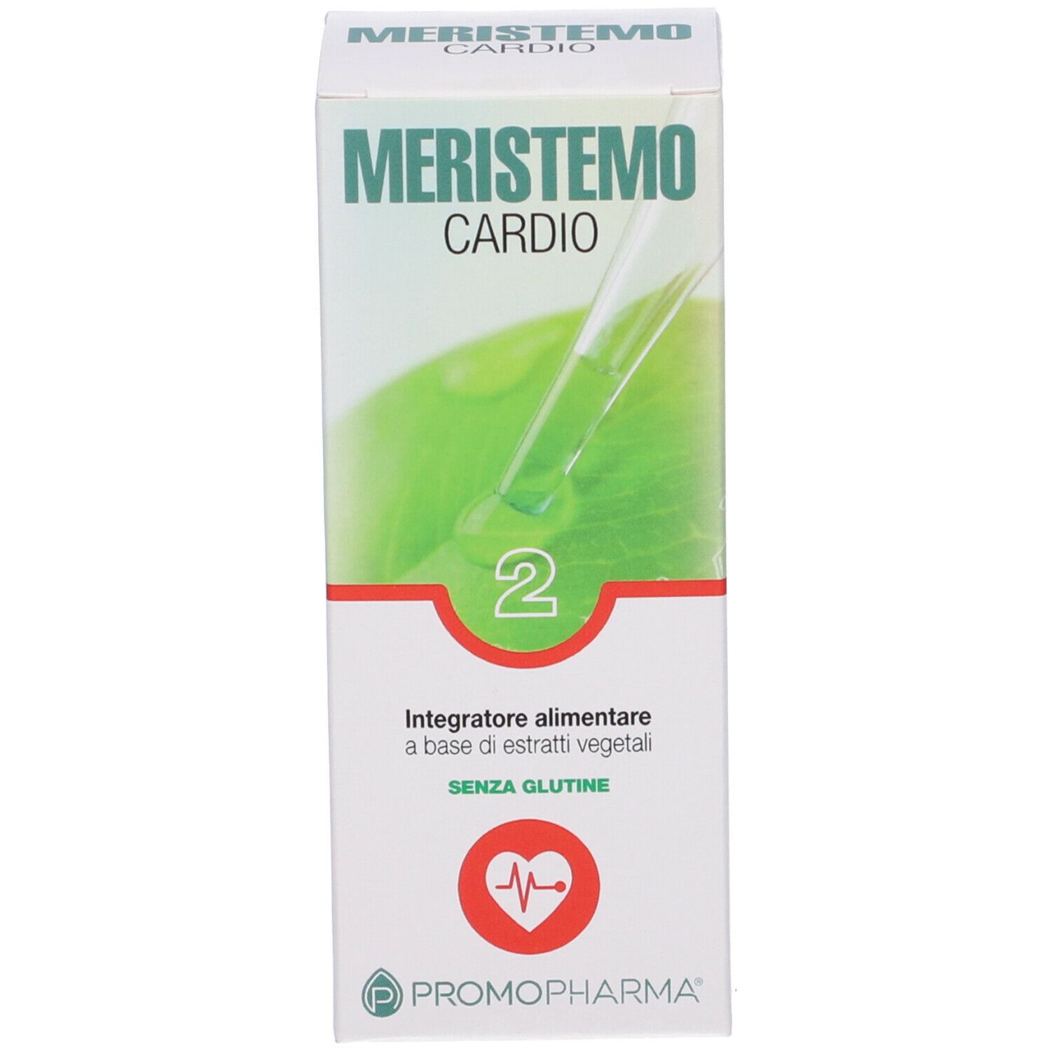 Scatola bianca con informazioni e logo. Sulla scatola c'è scritto "Meristemo Cardio".