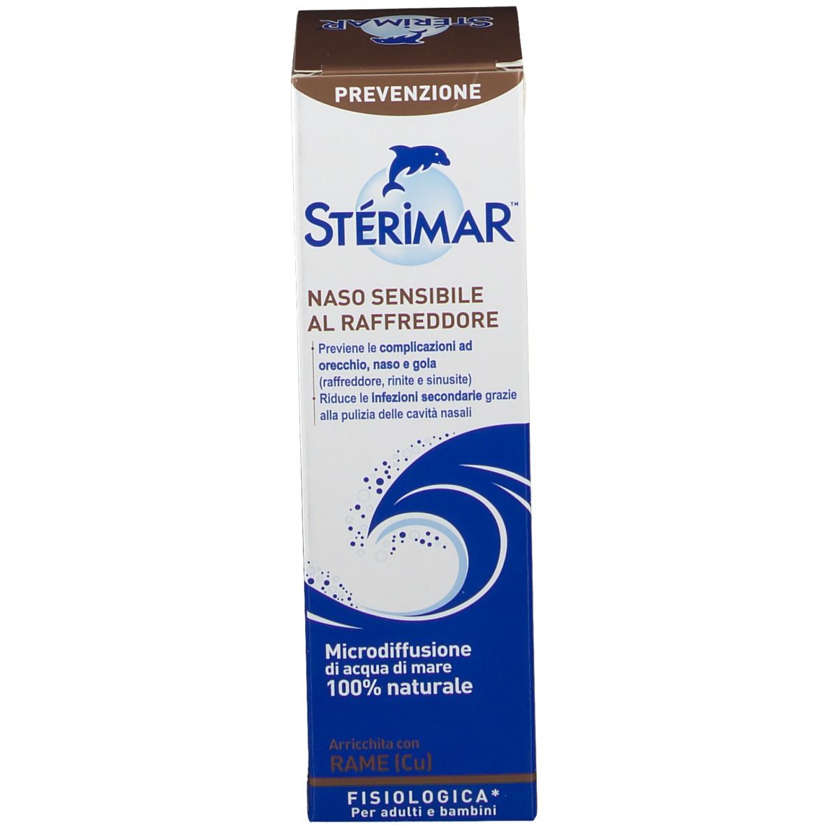 Scatola con testo e logo. Confezione marrone e bianca con informazioni sul prodotto e logo.