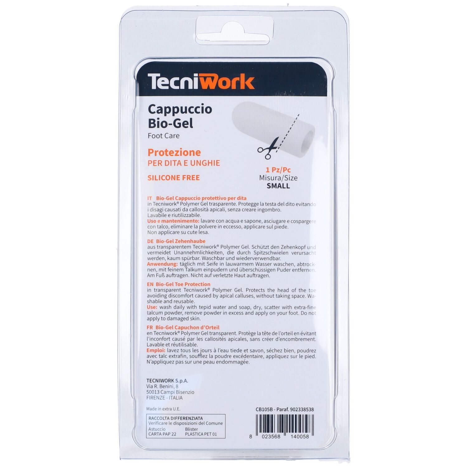 Tecniwork Biogel Cappuccio Protezione Dita e Unghie Misura S