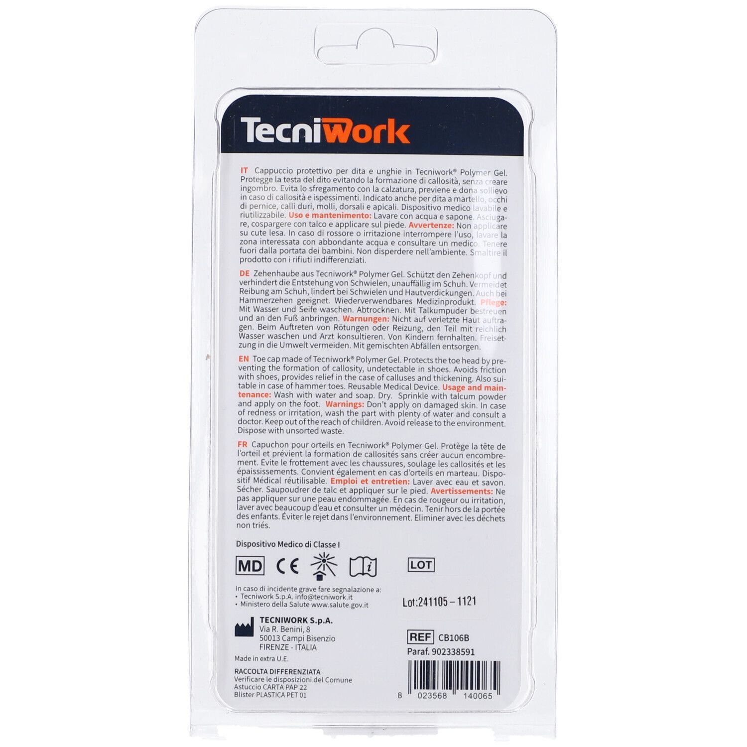 Tecniwork Biogel Cappuccio Protezione Dita e Unghie Misura M