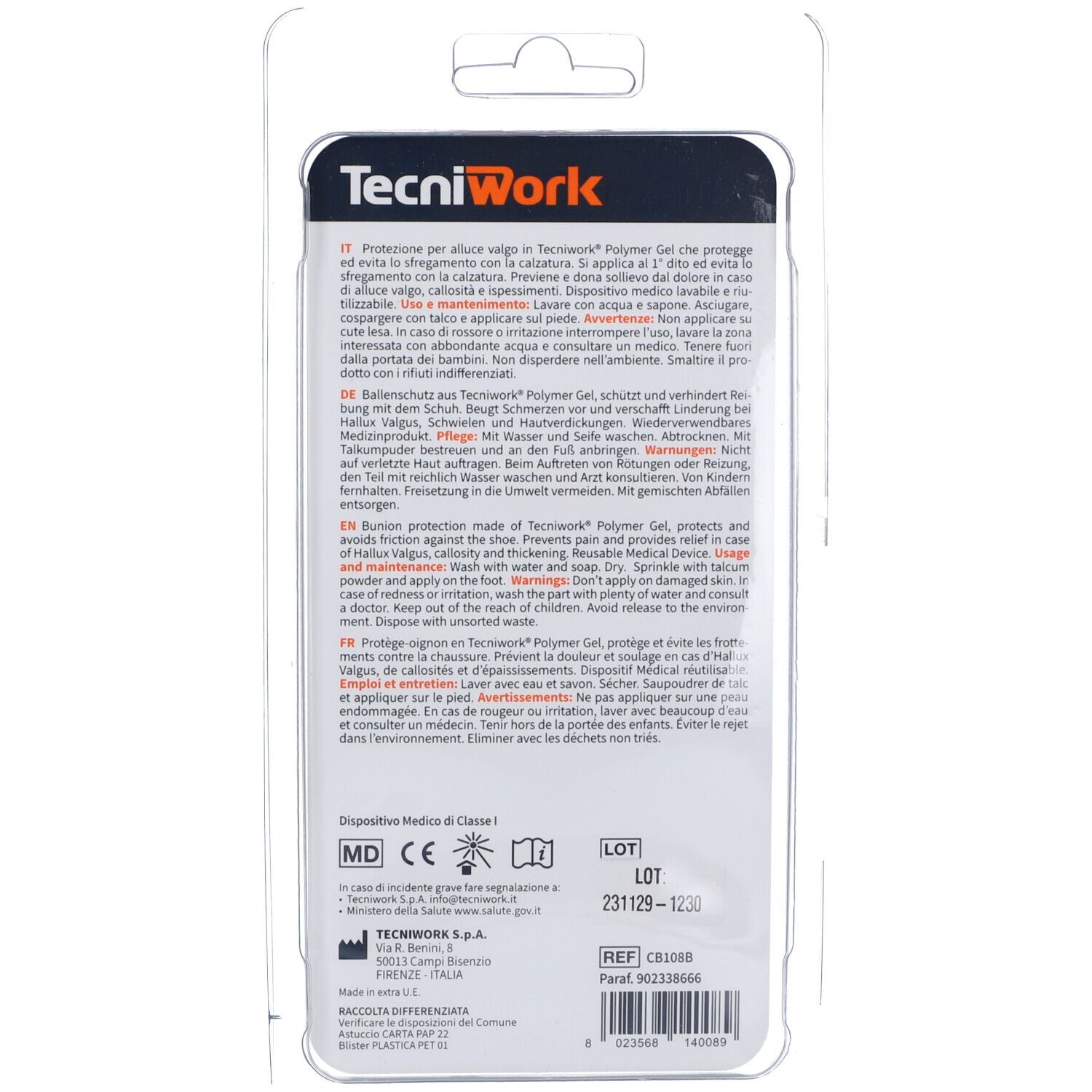 Tecniwork Biogel Protezione per Alluce Valgo Misura S