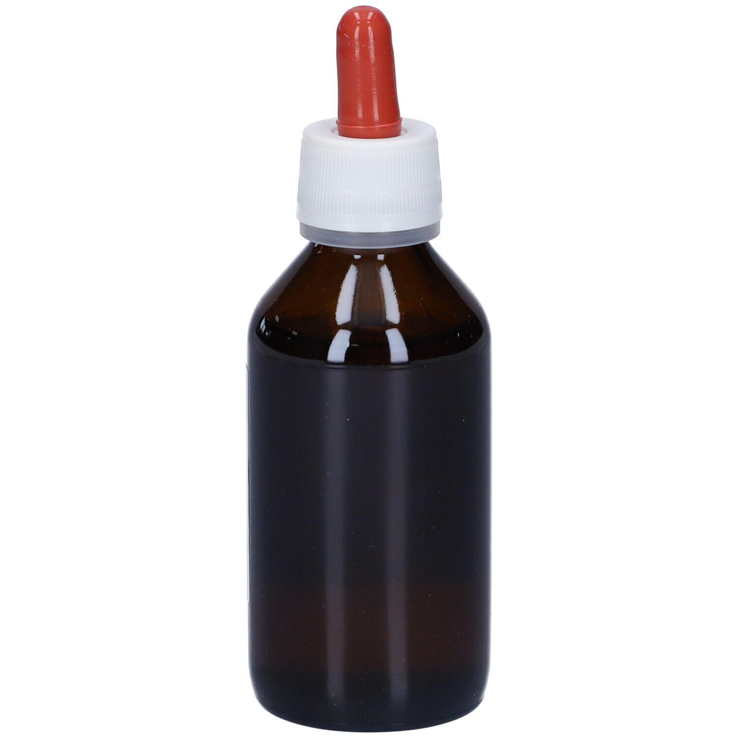 Flacone di vetro marrone con etichetta bianca e contagocce rosso. L'etichetta riporta "Drenolinf".