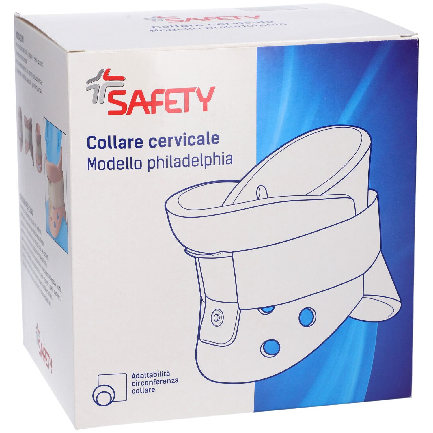 Confezione per Collare cervicale, modello Philadelphia. Immagine del prodotto. Marchio: SAFETY.