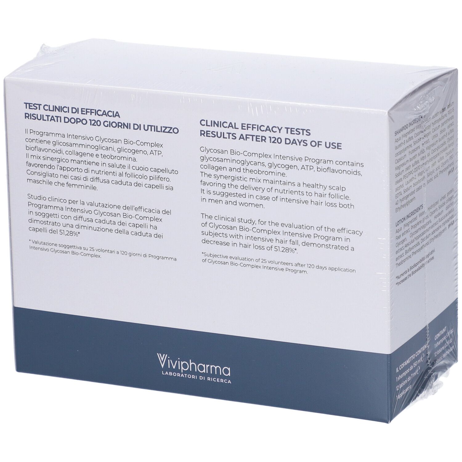 Confezione per un programma intensivo anticaduta capelli con test di efficacia clinica.