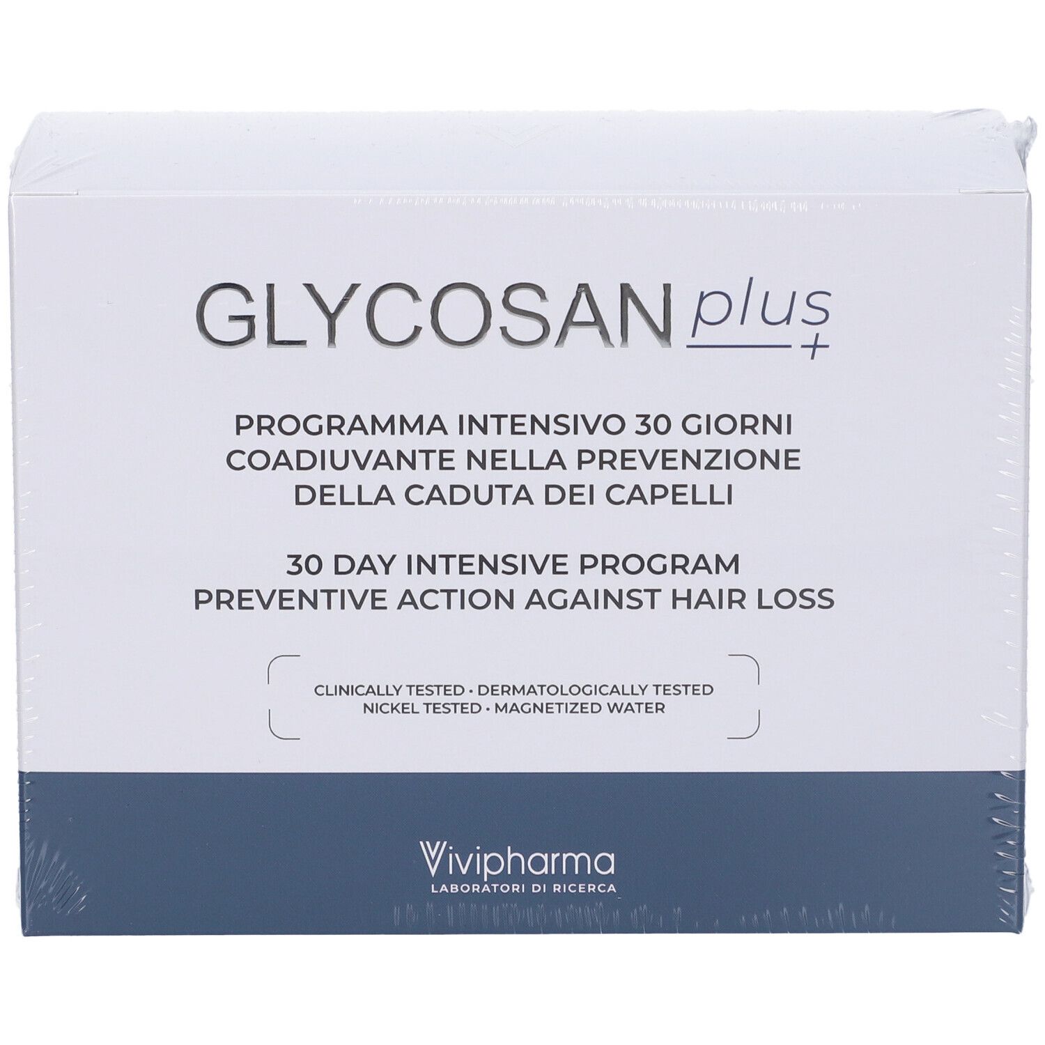 Confezione Glycosan Plus, programma intensivo 30 giorni per la prevenzione della caduta dei capelli.