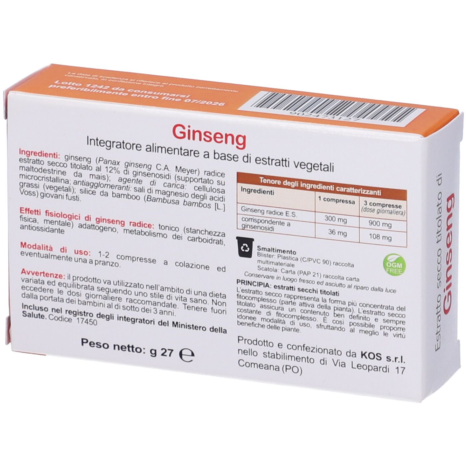 KOS Ginseng Estratto Secco Compresse
