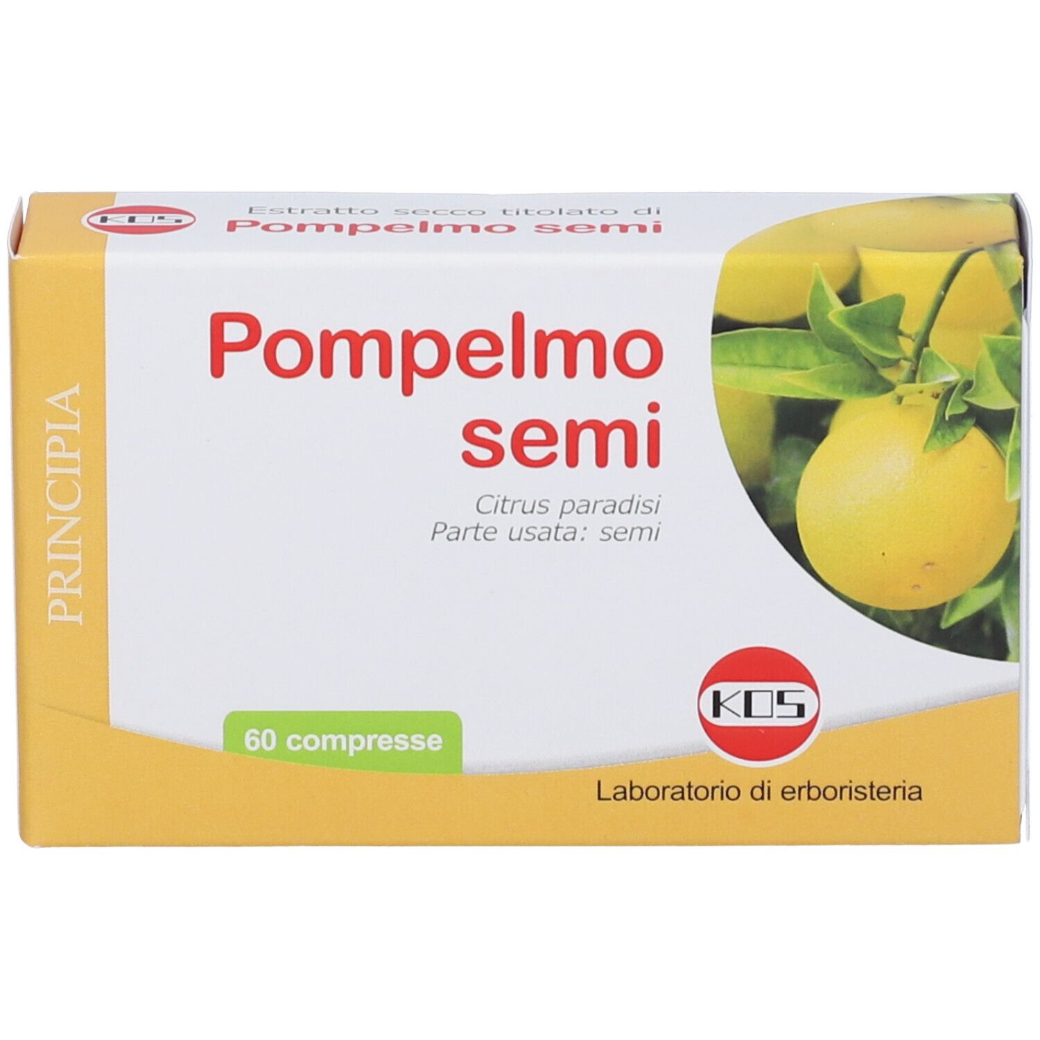 Confezione KOS Pompelmo Semi Compresse con illustrazione di pompelmo e indicazione 60 compresse.