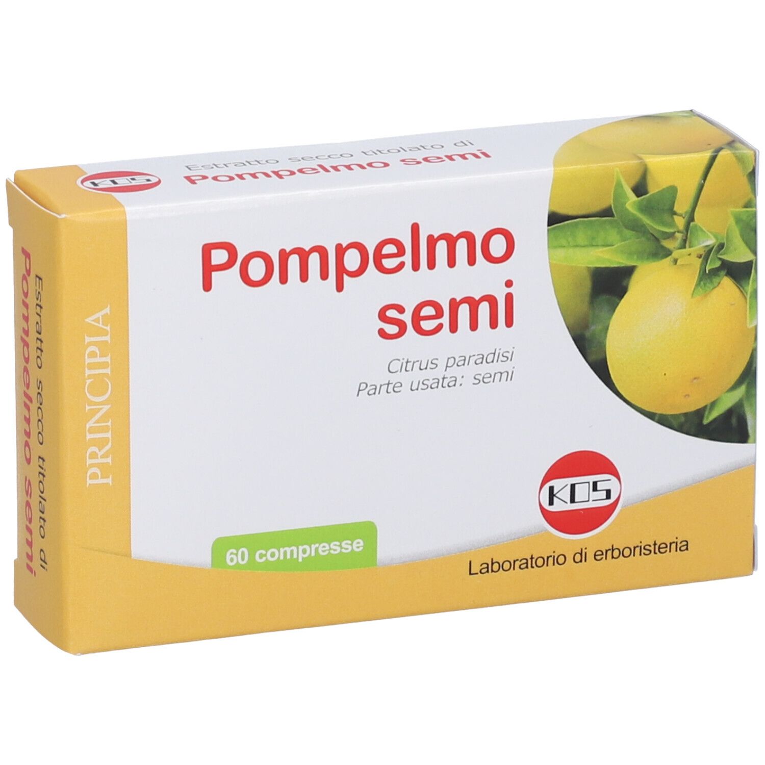 Confezione KOS Pompelmo Semi Compresse con illustrazione di pompelmo e indicazione 60 compresse.