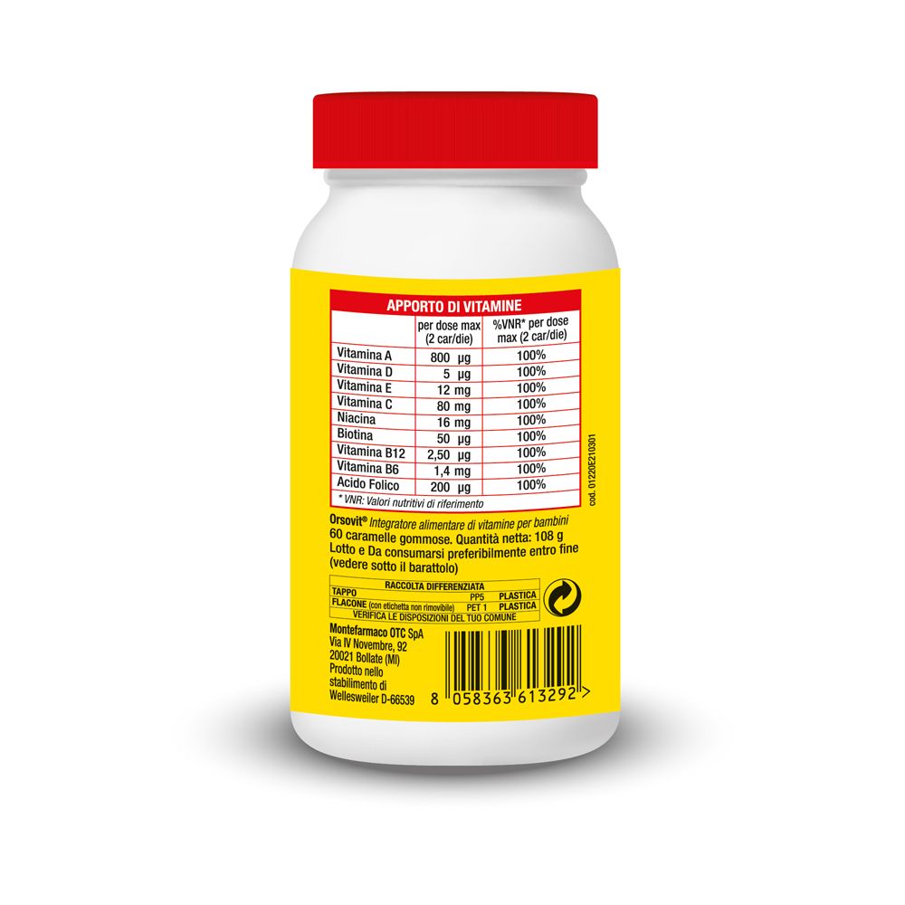 Sfondo blu con testo. Logo Orsovit. Testo su crescita, difese immunitarie e cambio di stagione.