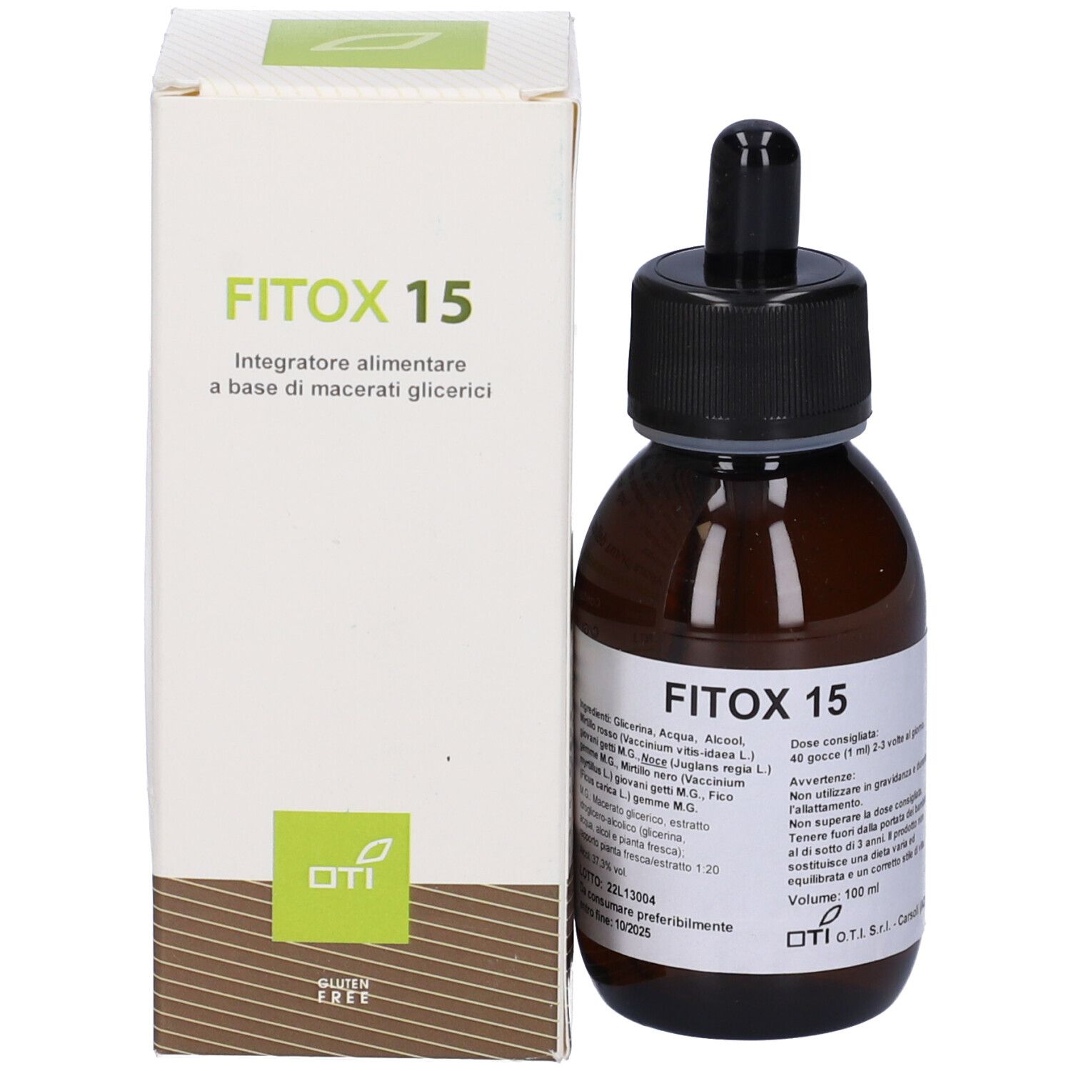 Flacone e confezione del prodotto. Flacone marrone con tappo nero e contagocce. Scatola bianca.