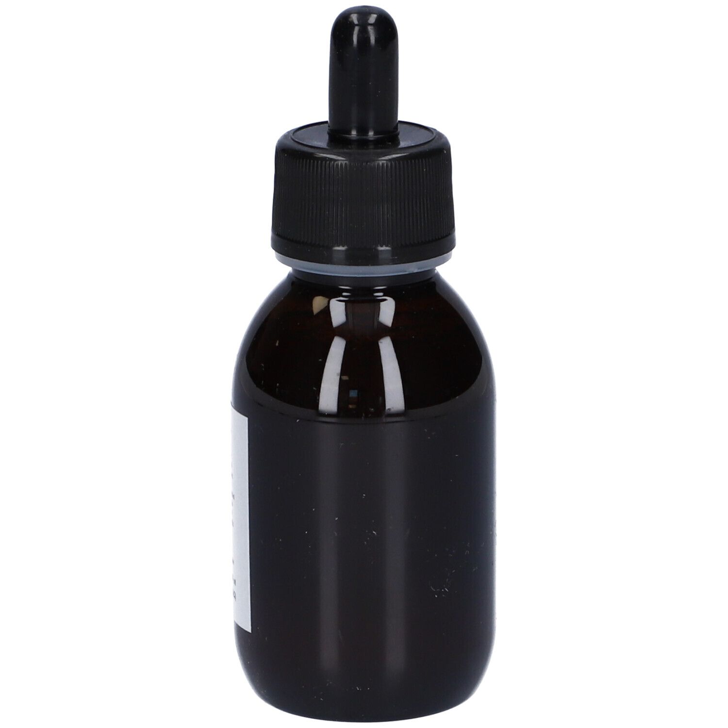 Flacone di vetro marrone con tappo nero e contagocce. Etichetta con testo. Nome prodotto: Fitox 48.