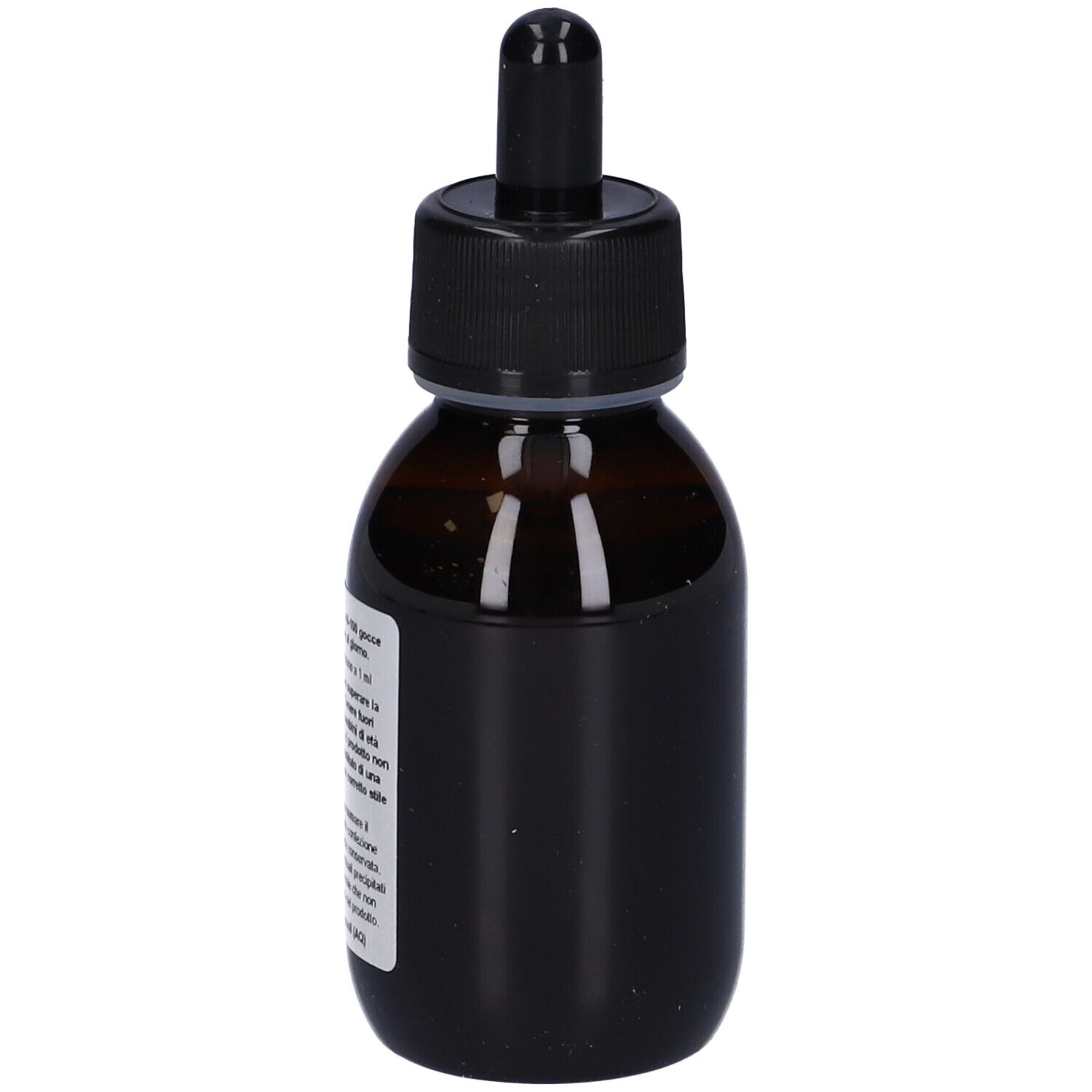 Flacone di vetro marrone con tappo nero e contagocce. Etichetta con testo. Nome prodotto: Fitox 28.