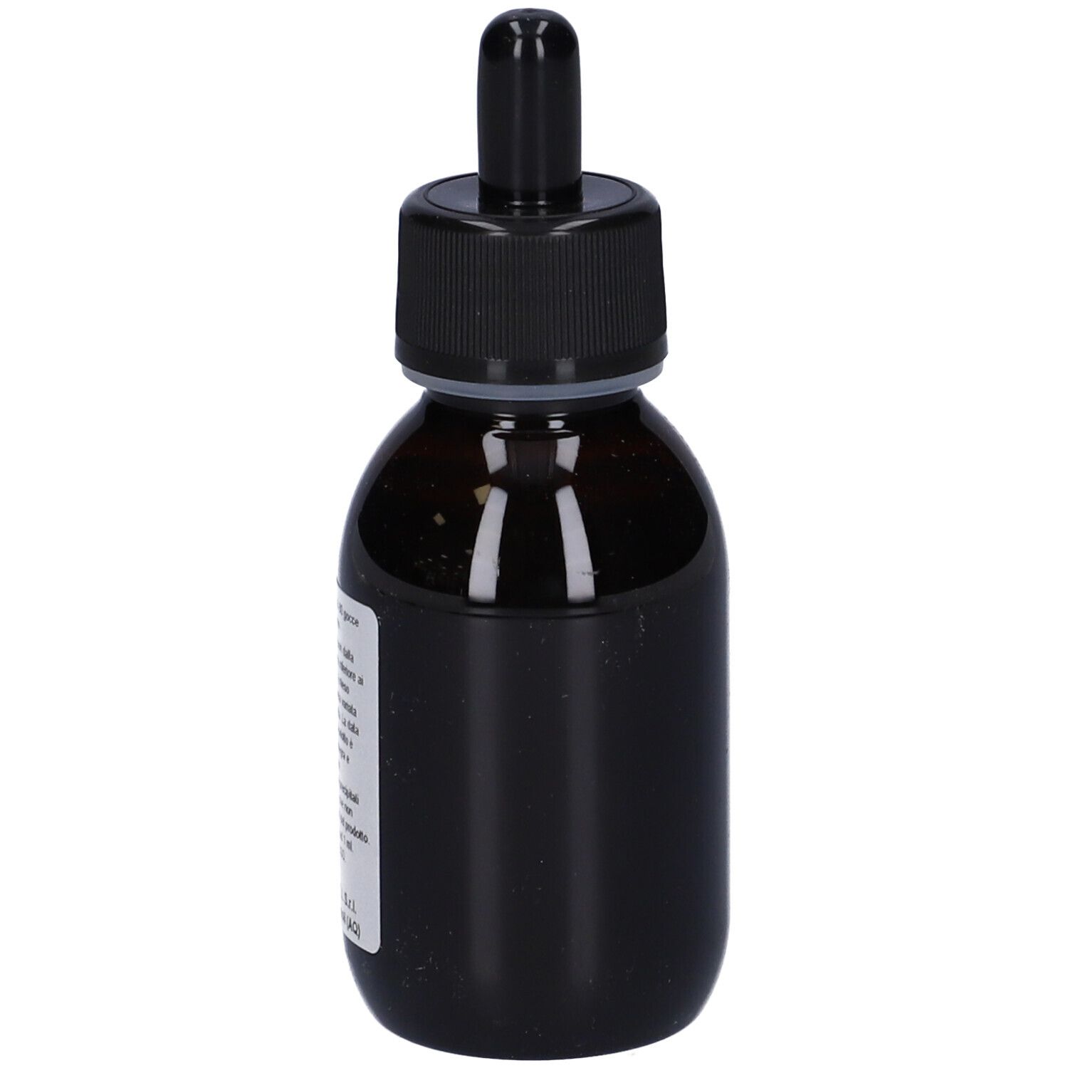 Flacone di vetro marrone con tappo nero e contagocce. Etichetta con testo. Nome prodotto: Fitox 41.