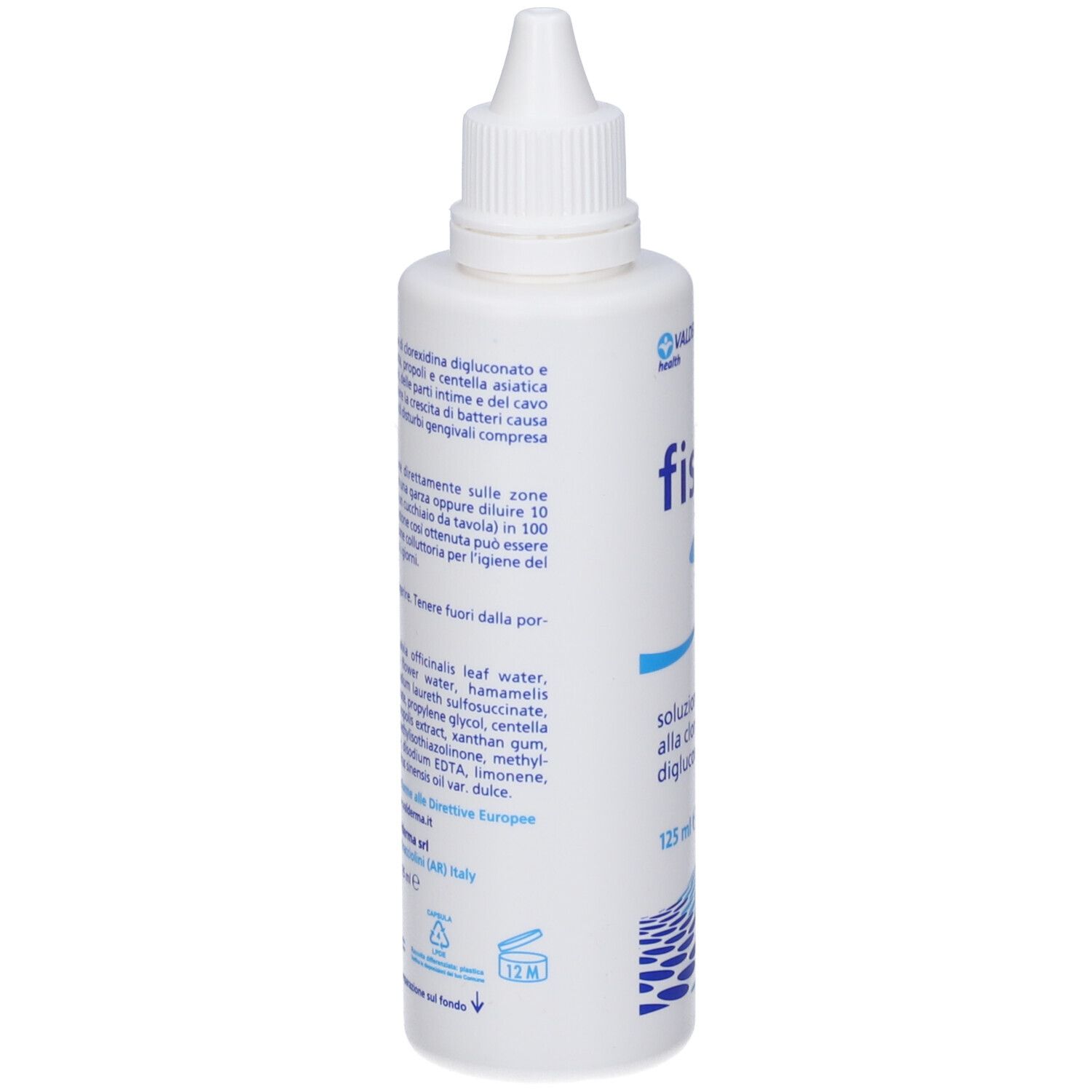 Flacone bianco con testo. Scritta: Fisian Plus. Ingredienti e altre informazioni.