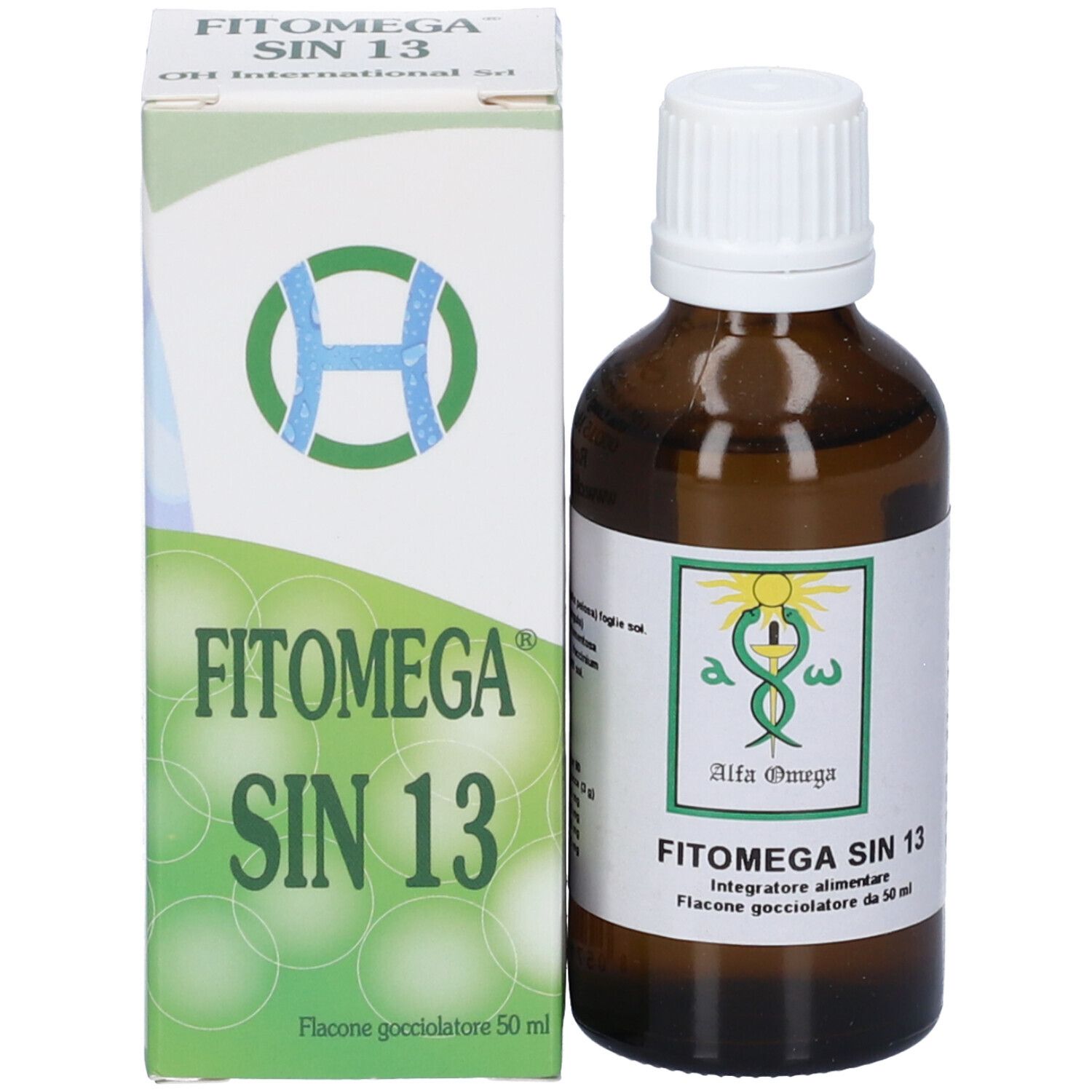 Flacone e scatola del prodotto. Flacone marrone, tappo bianco. Scatola con nome e logo.