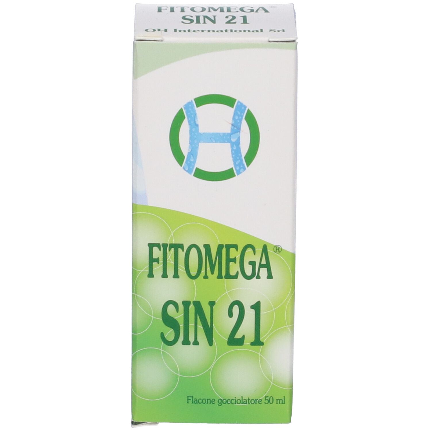 Scatola con nome prodotto FITOMEGA SIN 21. Design verde e bianco. Flacone non visibile.