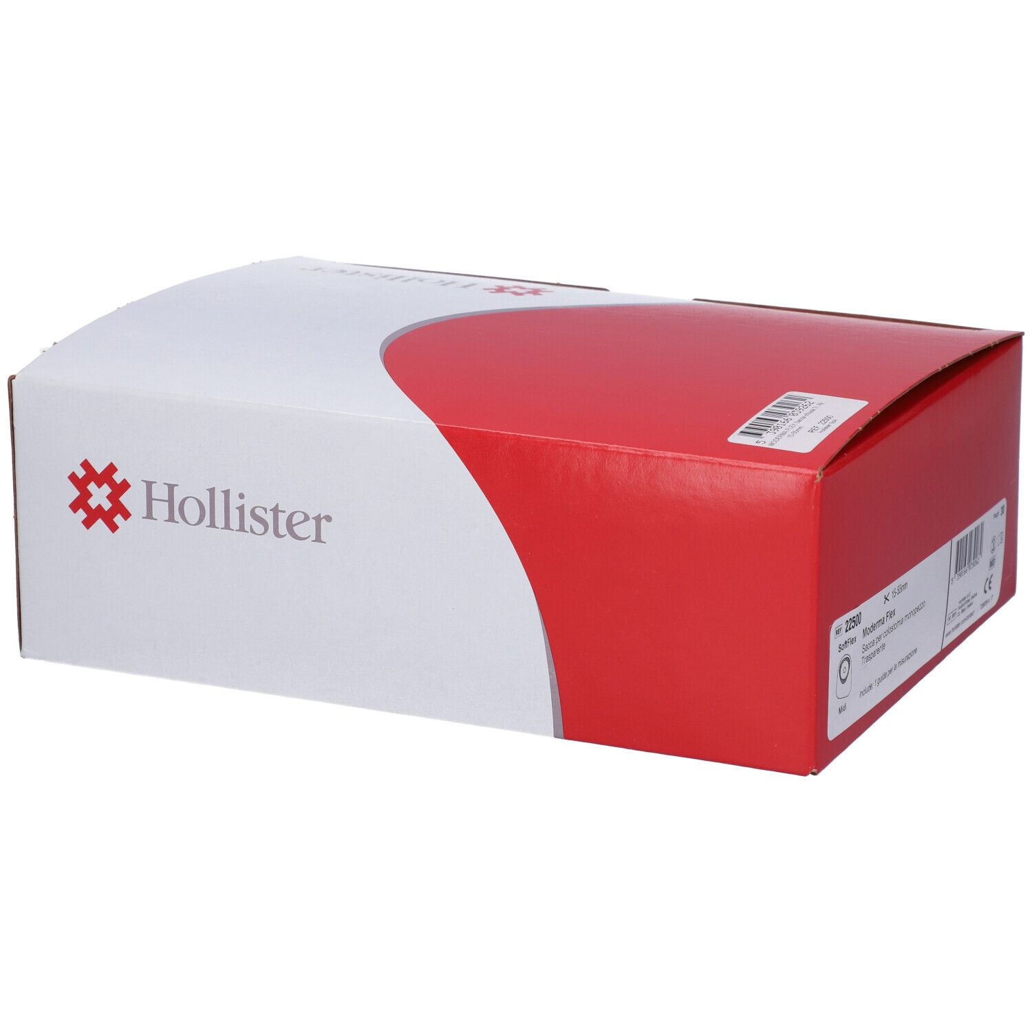 Confezione bianca e rossa con logo Hollister. Nome prodotto e codice a barre visibili.