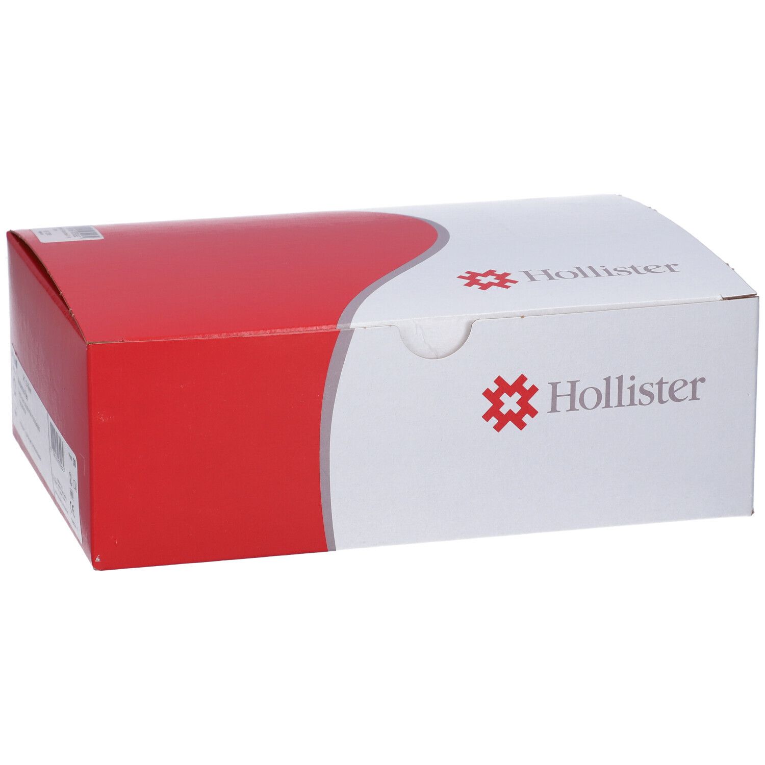 Confezione bianca e rossa con logo Hollister. Codice a barre e informazioni sul prodotto.