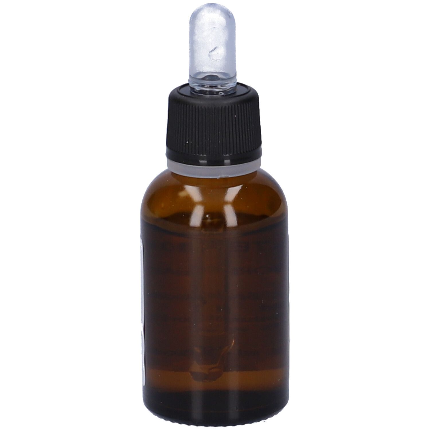 Flacone in vetro marrone con tappo nero e contagocce. Etichetta con informazioni sul prodotto. Water Violet.