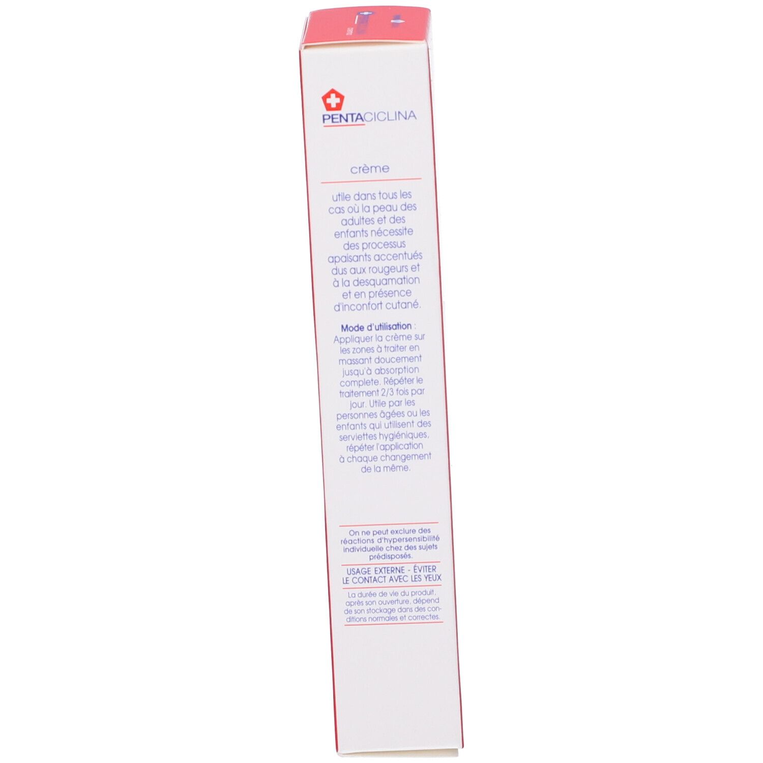 Lato della scatola. Testo in francese. Produttore: Penta Medical. Volume: 30 ml.