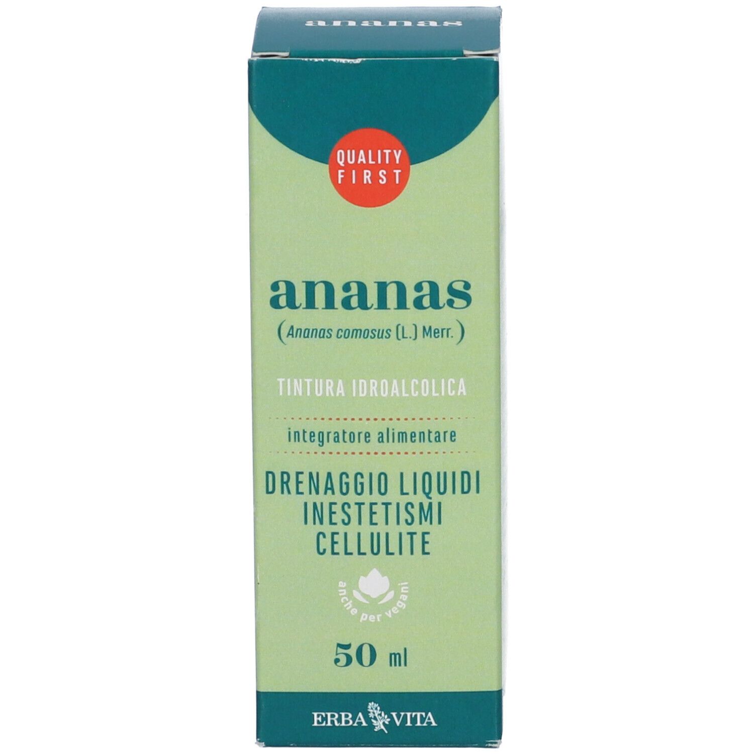 Confezione del prodotto. Scatola con nome del prodotto e marchio. 50 ml. Con marchio di qualità.