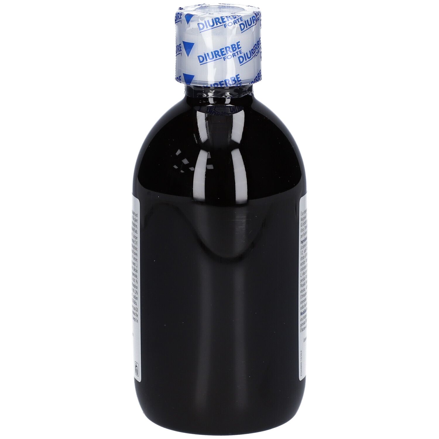 ESI Diurerbe Forte Drink. Bottiglia con liquido scuro. Fronte senza etichetta. 500 ml.