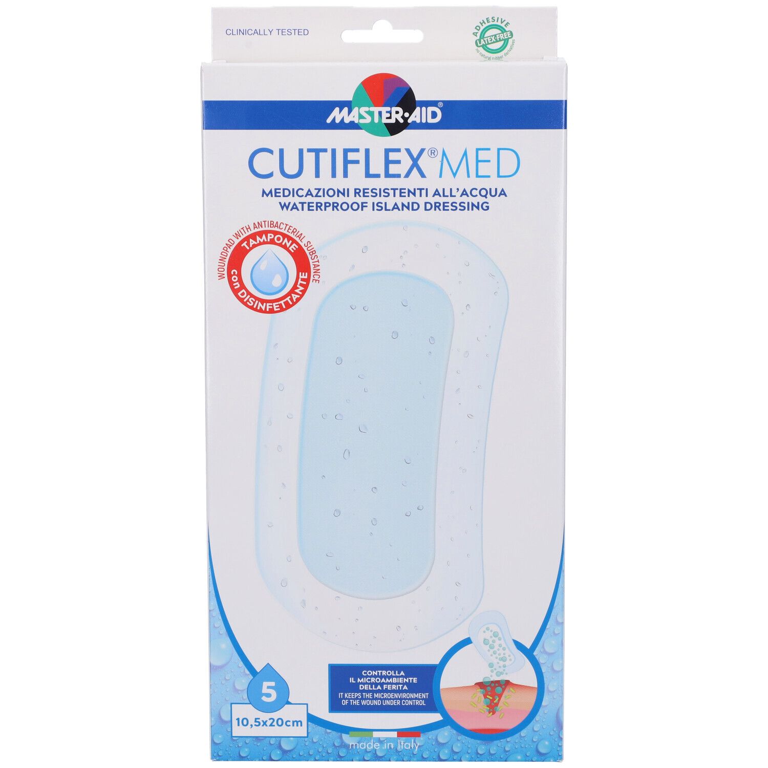Medicazione Autoadesiva Trasparente Impermeabile Master-Aid Cutiflexmed 10,5X20 Cm 5 Pezzi
