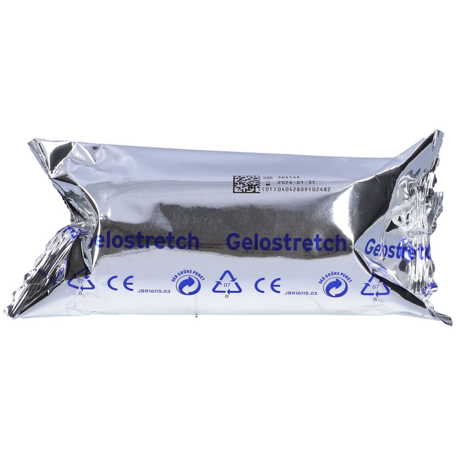 Confezione argentata con nome prodotto Gelostretch e marchio CE.