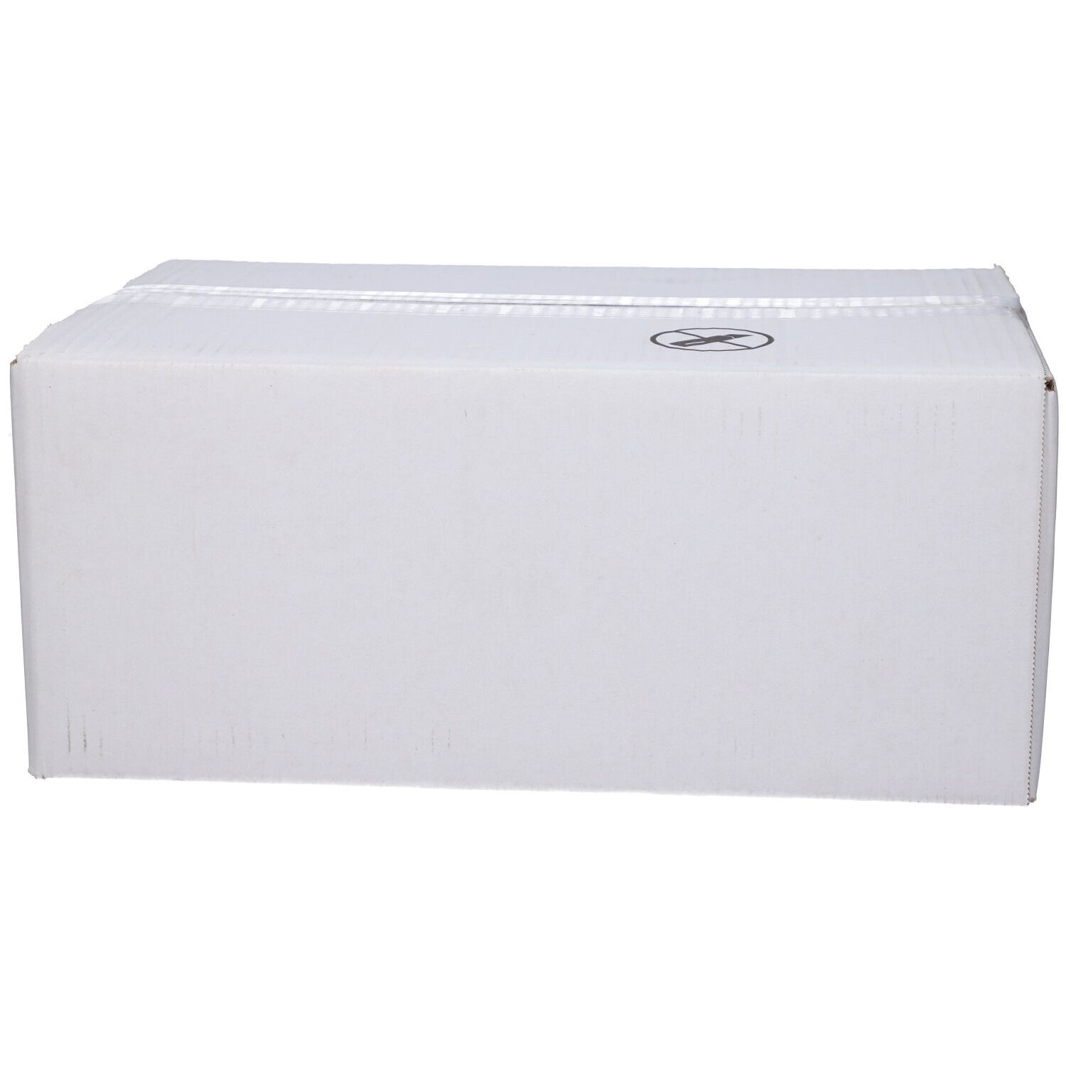 Scatola rettangolare bianca. Parte superiore con un simbolo nero. Nessun altro dettaglio visibile.