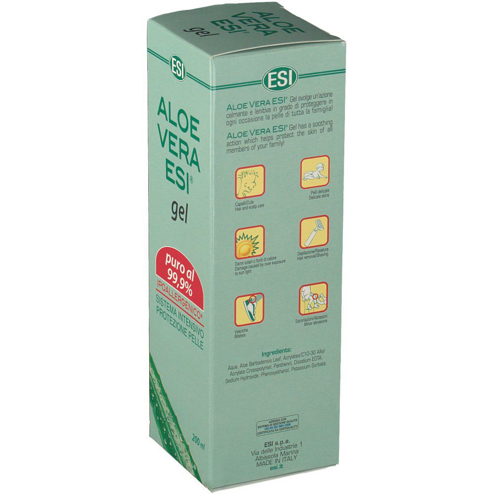 Confezione verde, retro con testo e pittogrammi. "200ml" in basso.