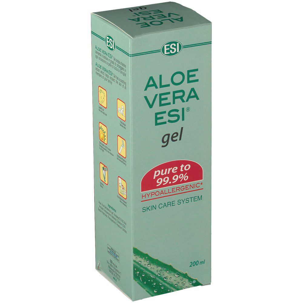Confezione verde con nome e logo del prodotto. Adesivo rosso con testo. "200ml" in basso.