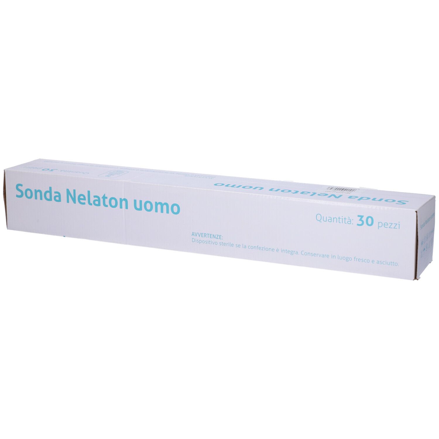 Scatola con testo 'Sonda Nelaton uomo' e '30 pezzi'.