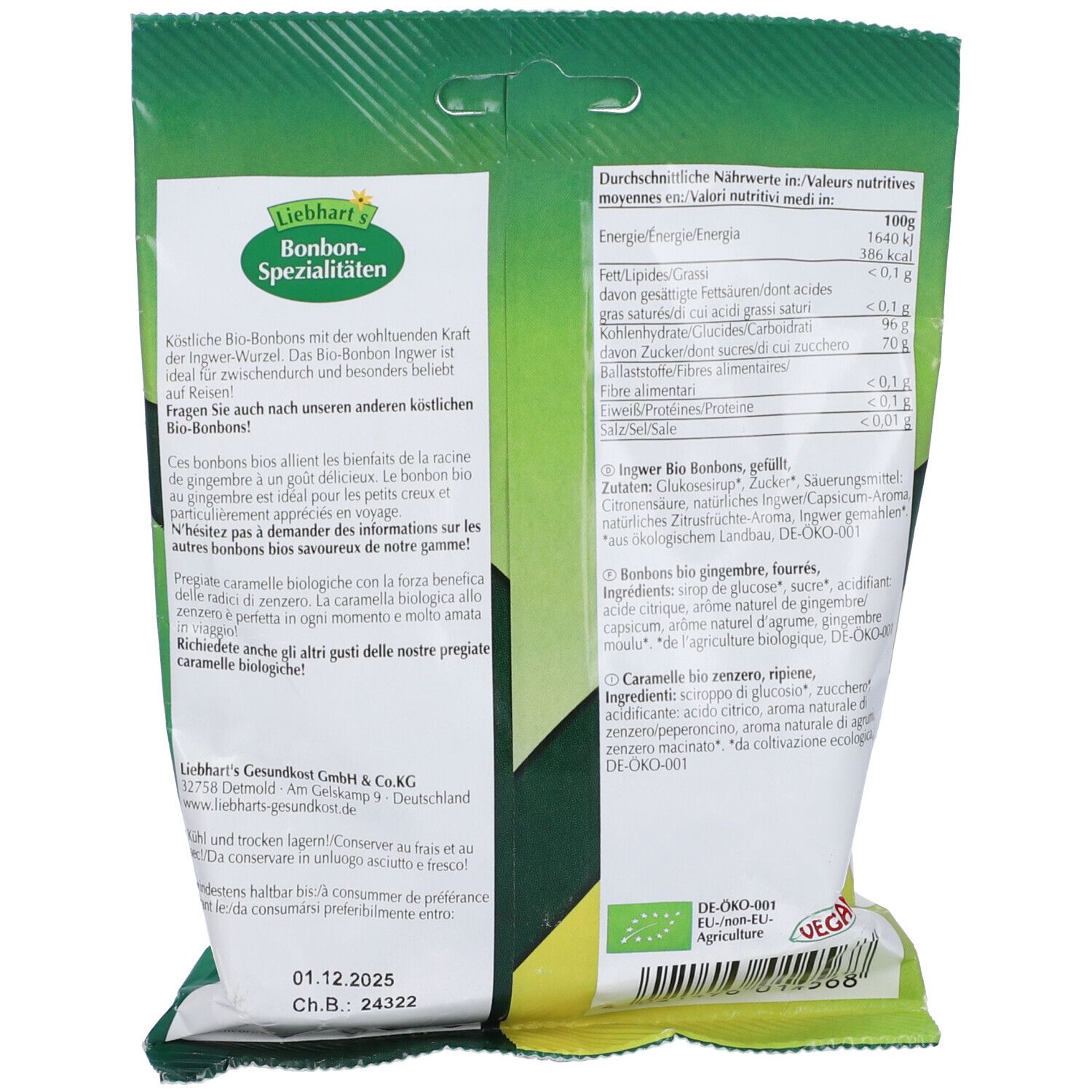 Bonbons Zenzero Bio 100 G 18 Caramelle Ripiene