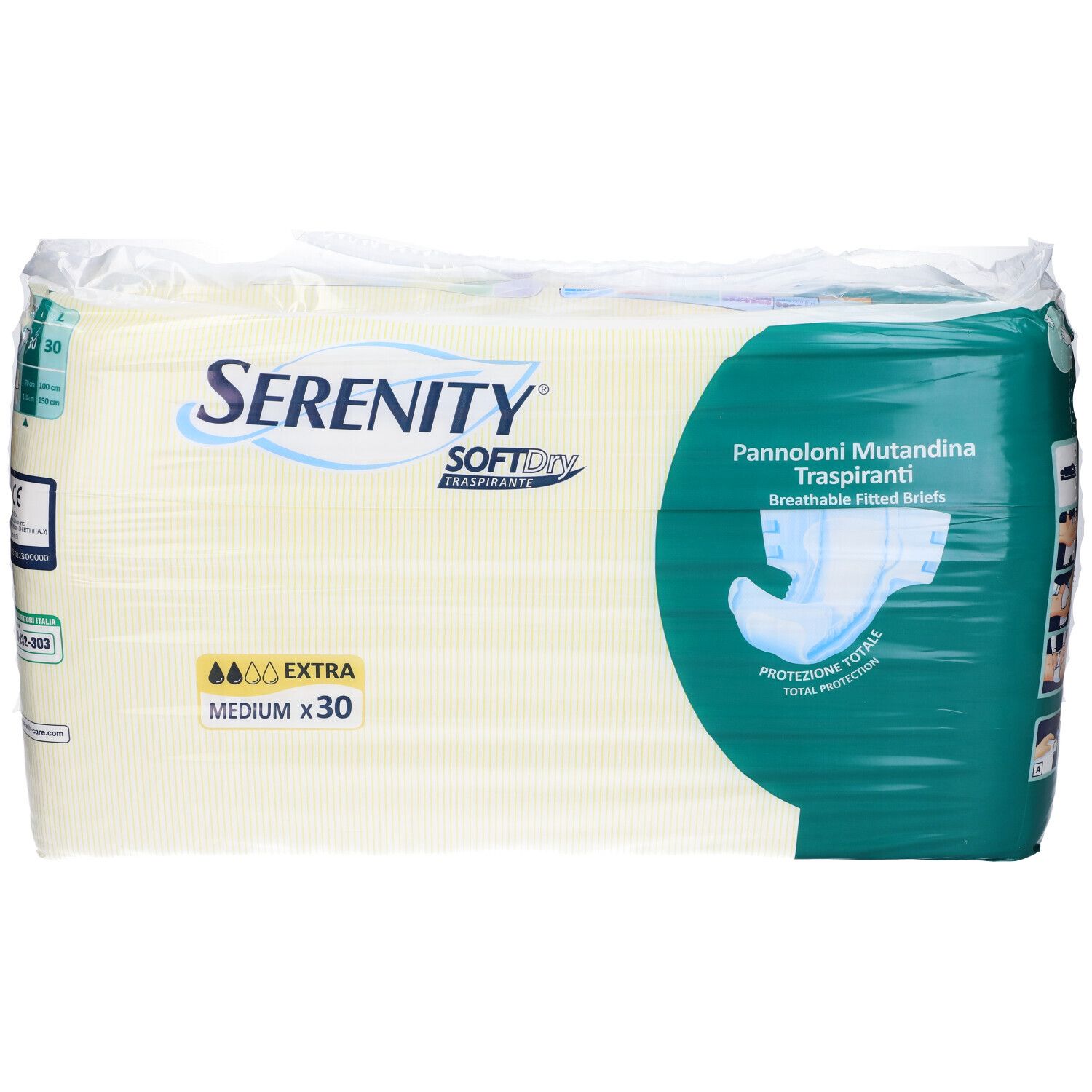 Confezione di mutandine assorbenti Serenity SoftDry. Medium, 30 pezzi. Extra assorbenza. Traspiranti.