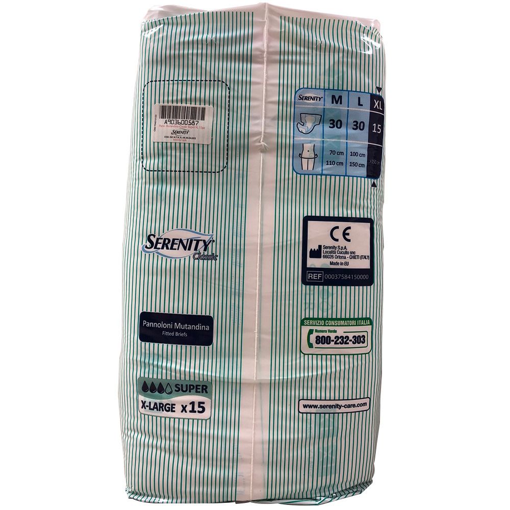 Confezione con informazioni sul prodotto. Nome, taglia, quantità e certificazione.