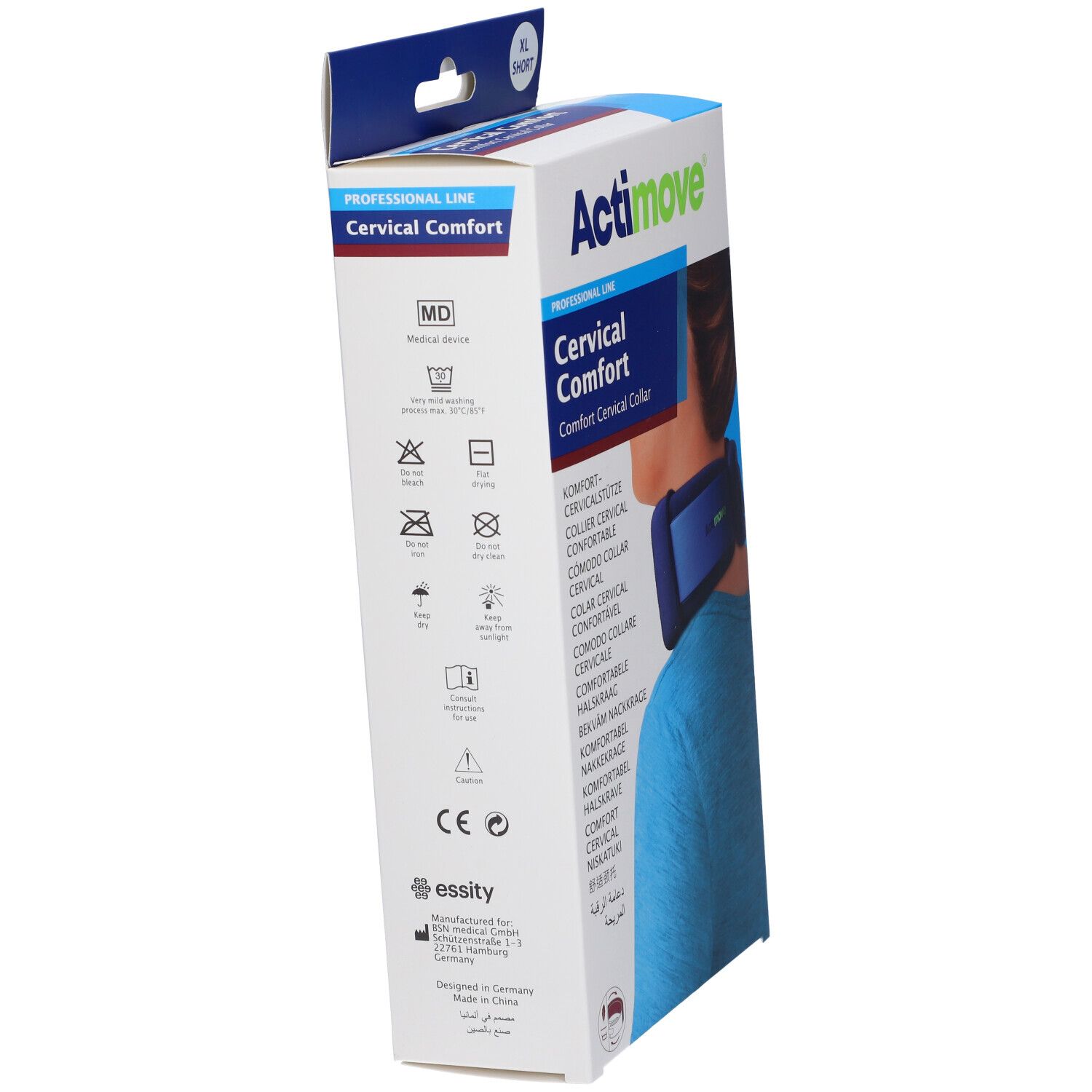 Confezione Actimove Cervical Comfort Collare Cervicale. Vista laterale con informazioni.
