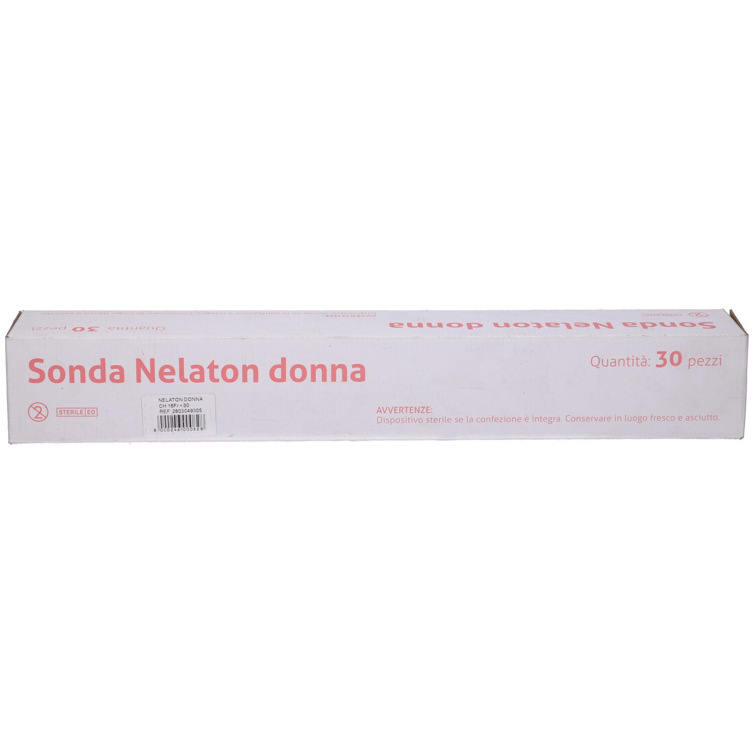 Confezione con testo "Sonda Nelaton donna" e "Quantità 30 pezzi".