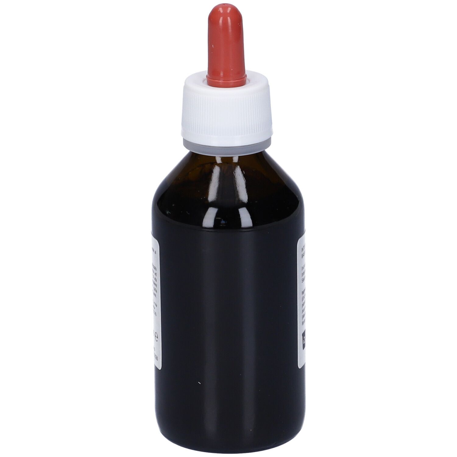 Flacone vetro marrone con contagocce rosso. Scritta Escolzia Sinergico. KOS Laboratorio di erboristeria.