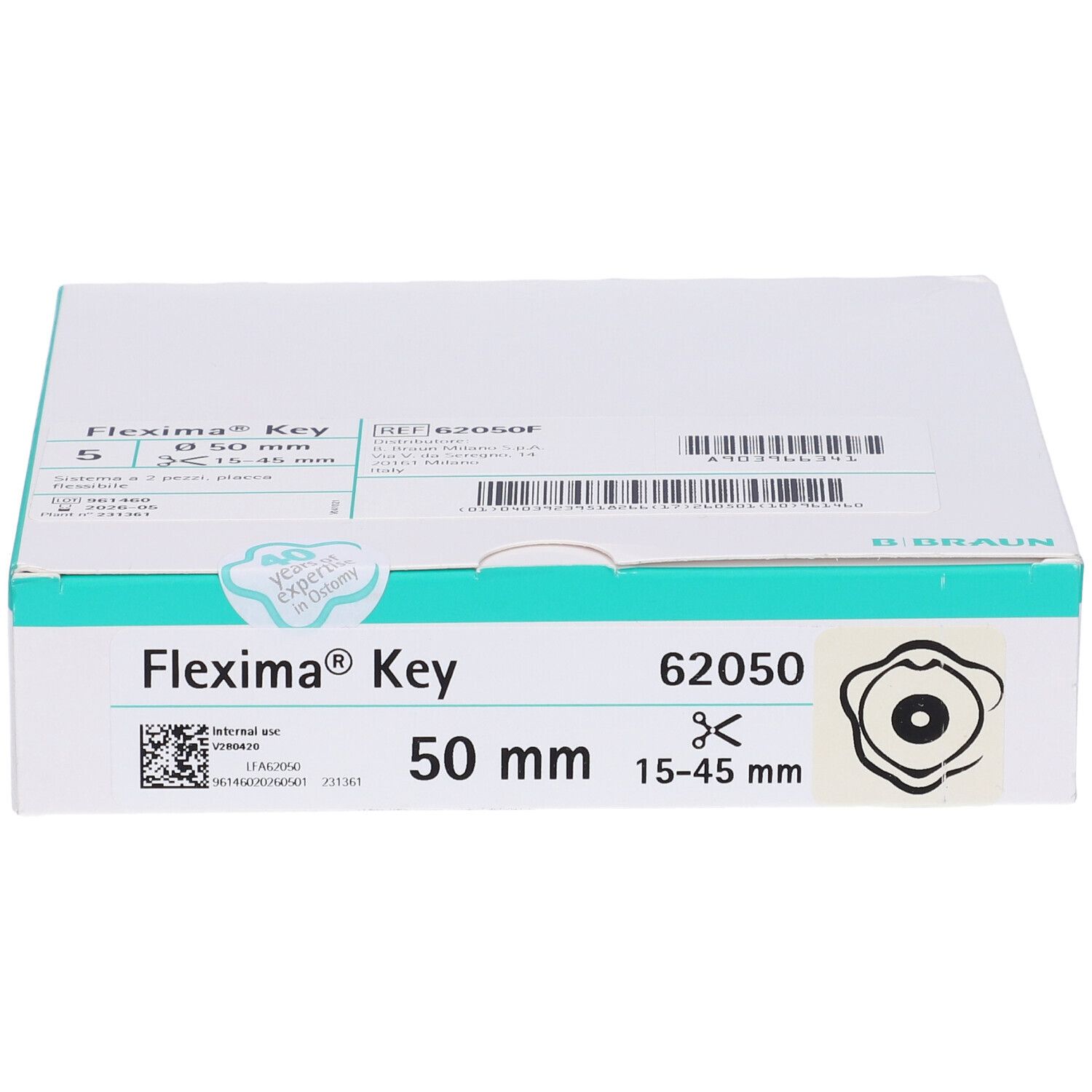 Placca Piana Flexima Key 50 Mm Con Protettore Cutaneo Idrocolloidale E Flangia 5 Pezzi