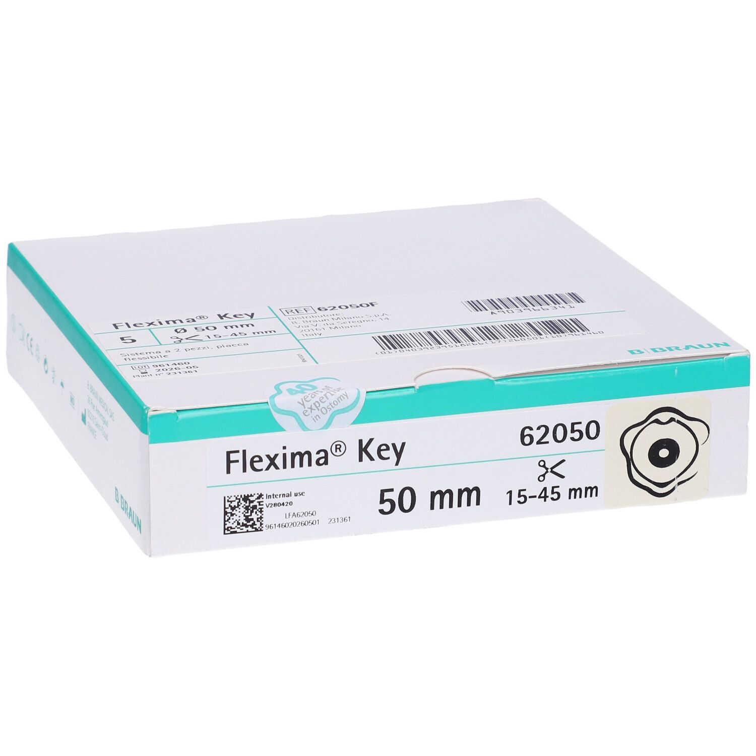 Placca Piana Flexima Key 50 Mm Con Protettore Cutaneo Idrocolloidale E Flangia 5 Pezzi