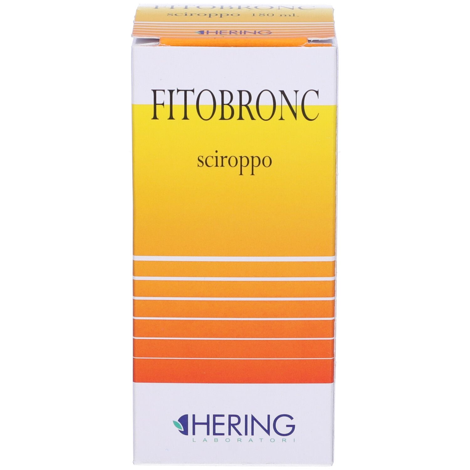 Scatola con nome del prodotto e logo. Design giallo-arancio.