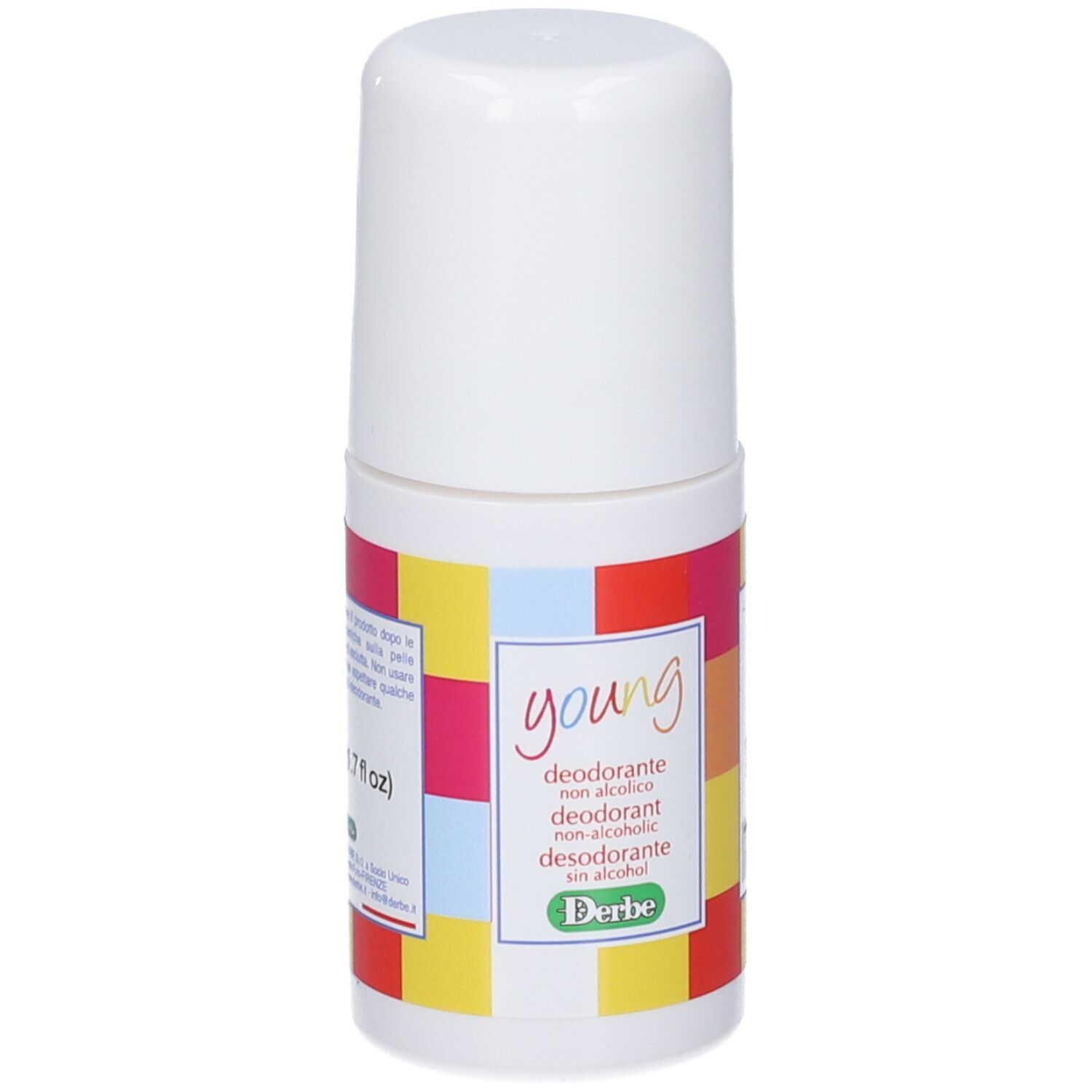 Roll-on bianco. Etichetta con testo: "50 ml (1.7 fl oz)".