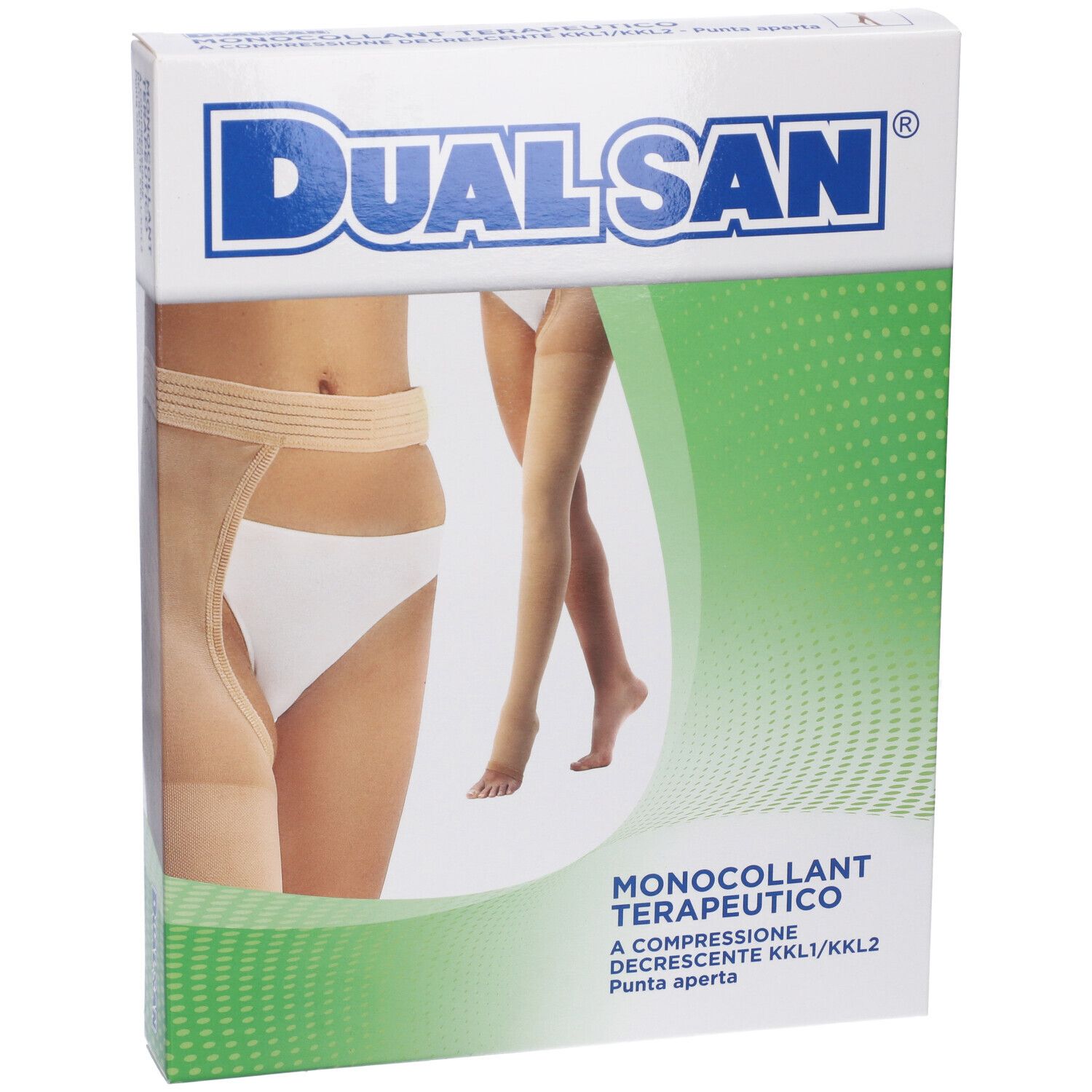 Calze terapeutiche a compressioni graduate Dualsan, punta aperta.