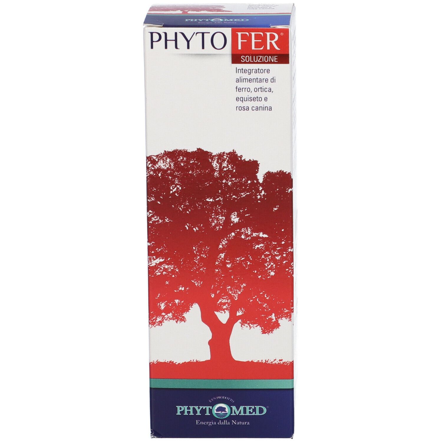 Confezione Phytofer. Scatola alta bianca con motivo albero rosso e informazioni sul prodotto. Marchio: Phytomed.